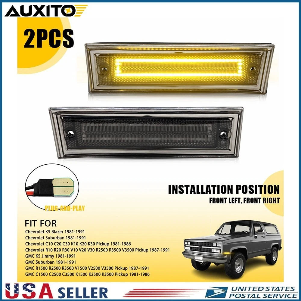 2Pcs Smoke LED Front Side Marker Light for Chevy GMC K5 Blazer Suburban (1981–1991)