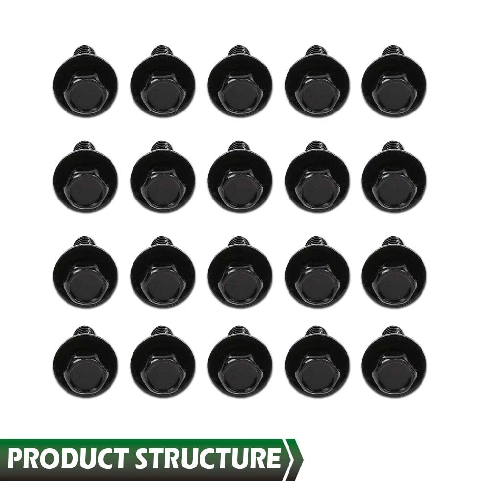 Set of 20 Body Bolts for Honda (M6-1.0 x 20mm, 10mm Hex, 17mm Washer)