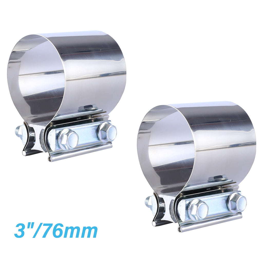 2Pcs 3" T304 Stainless Steel Butt Joint Band Exhaust Clamp for Universal