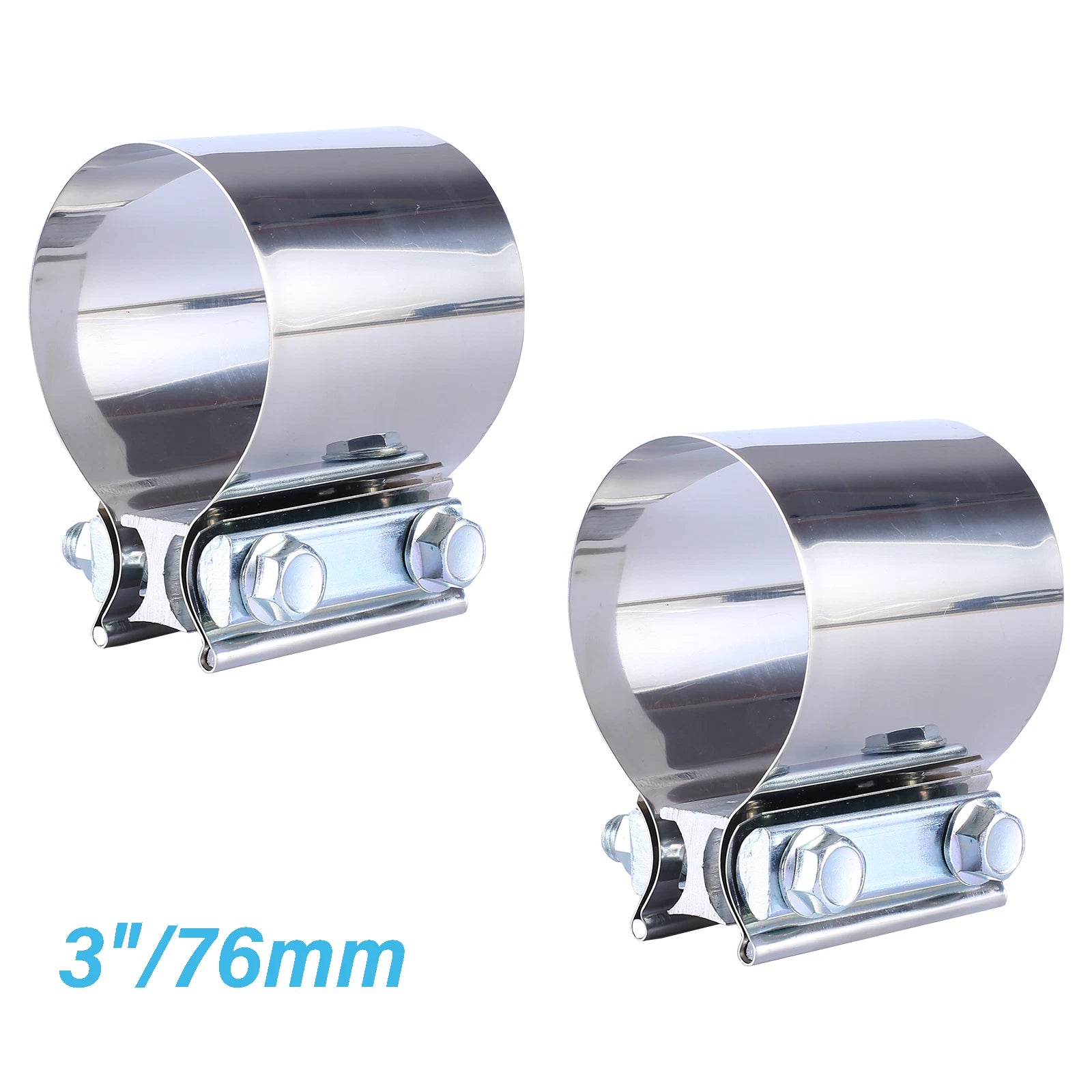 2Pcs 3" T304 Stainless Steel Butt Joint Band Exhaust Clamp for Universal