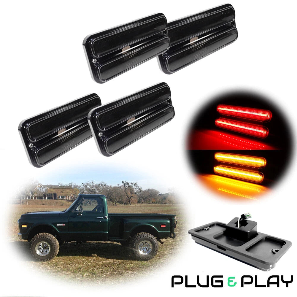 Set of 4 Amber & Red Side Marker Lights for Chevy GMC Truck (1968–1972)