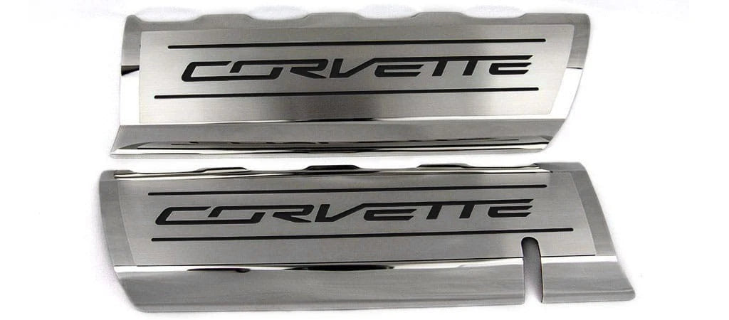 Fuel Rail Covers w/Black Solid Vinyl "CORVETTE" Inlay for 2014-2019 Corvette