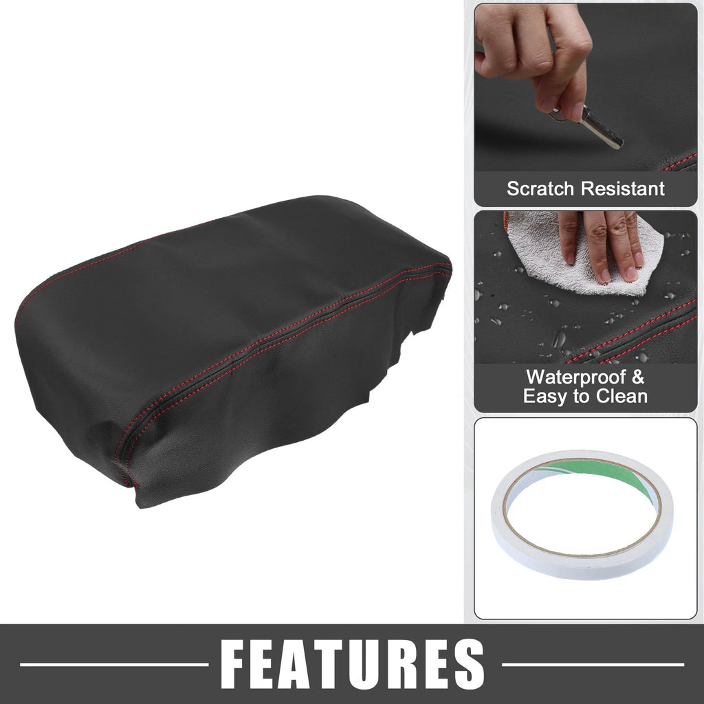 Center Console Armrest Cover for Dodge Charger (2008–2010) Black Red Stitches