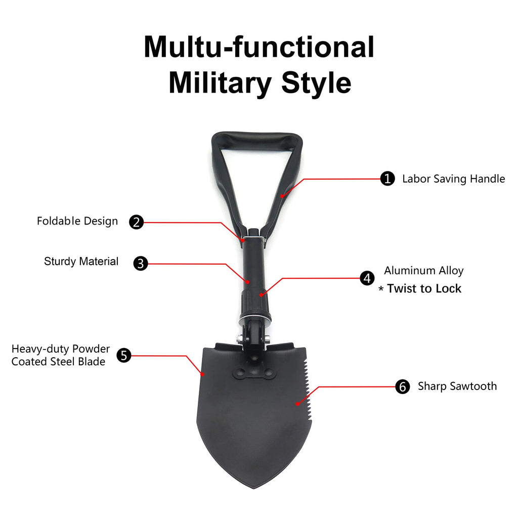 Tri-Fold Shovel for Military Camping Survival Scouting (Black)