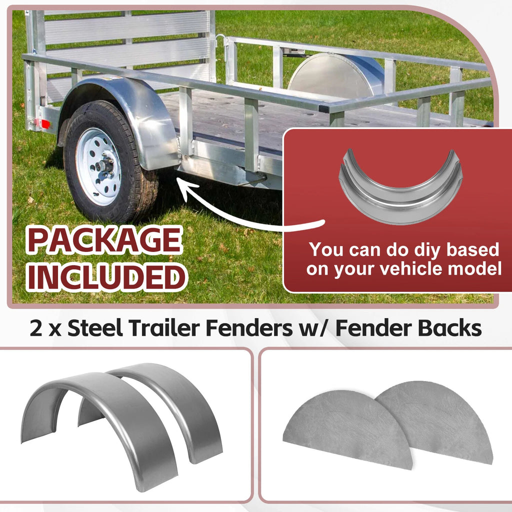 Set of 2 Single Axle Trailer Fenders for 14" 15" 16" Wheels