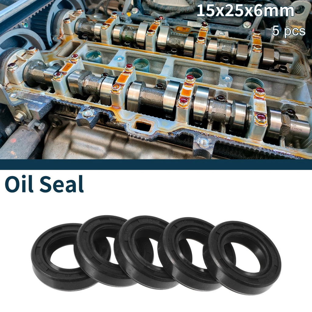 Set of 5 Oil Seal Rotary Shaft Seal NBR Rubber 15x25x6mm
