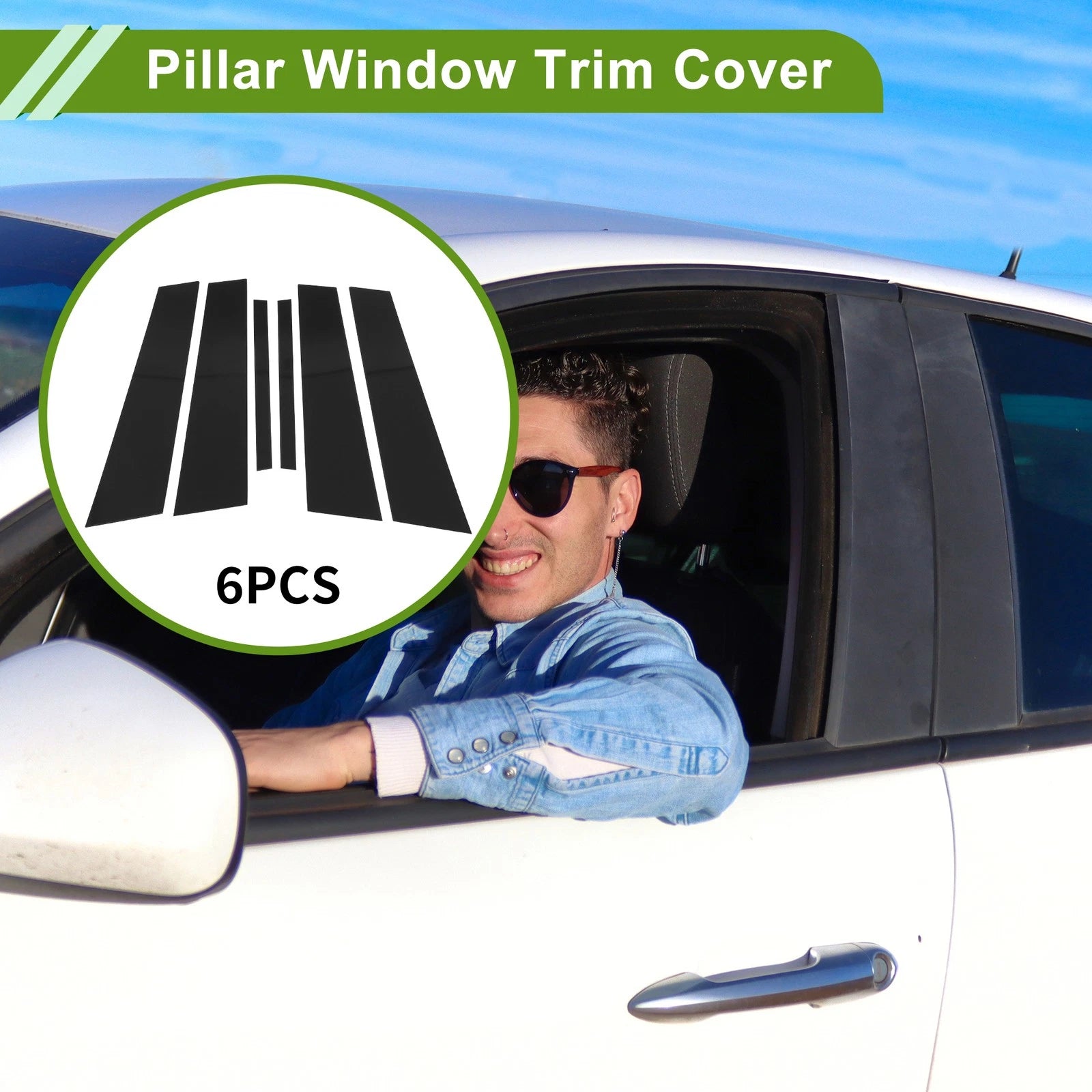 Set of 6 Door Pillar Window Trim for BMW 1-Series (2017–2021) Black