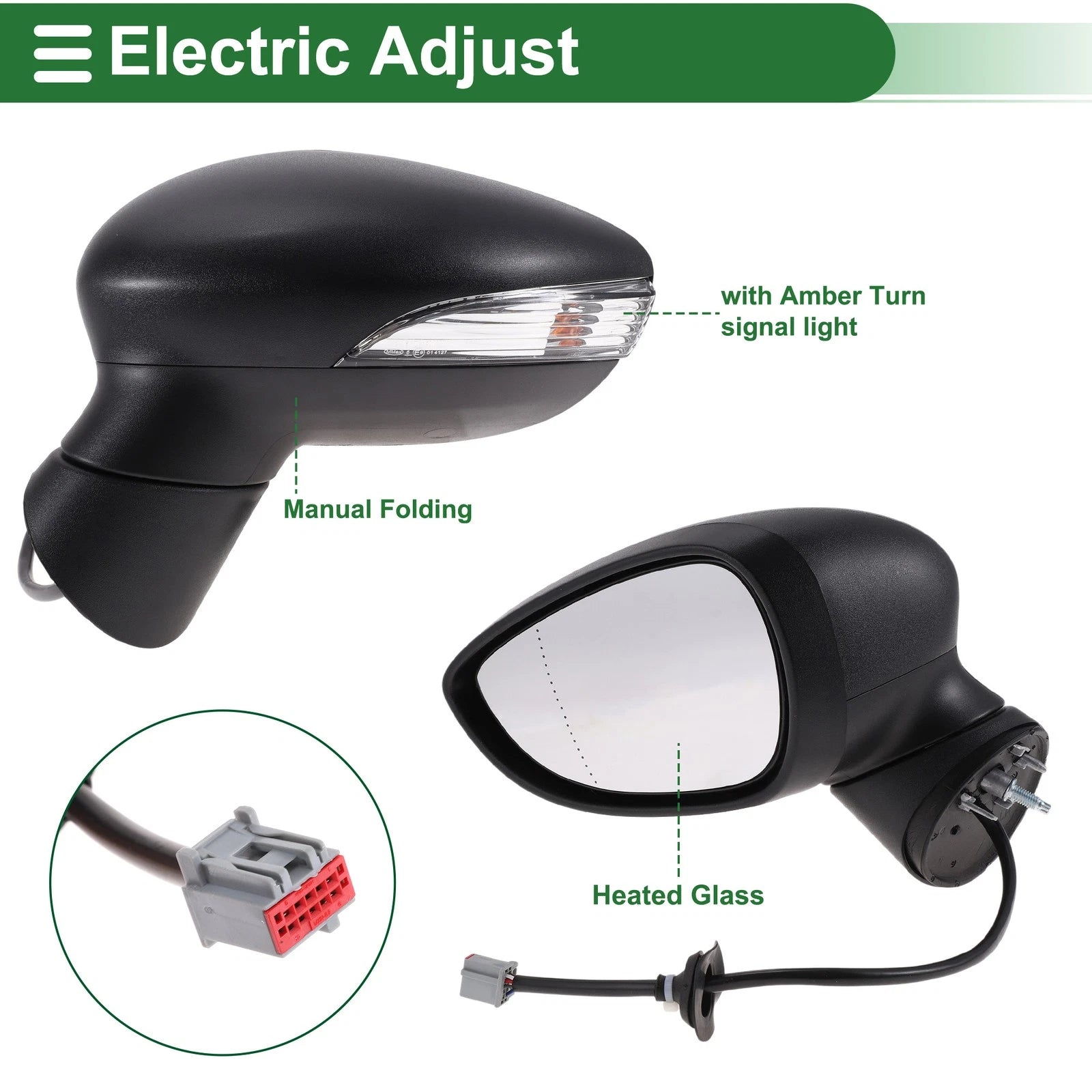 Left Side Door Mirror for Ford Fiesta MK7 (2013–2017) Manual Folding Black