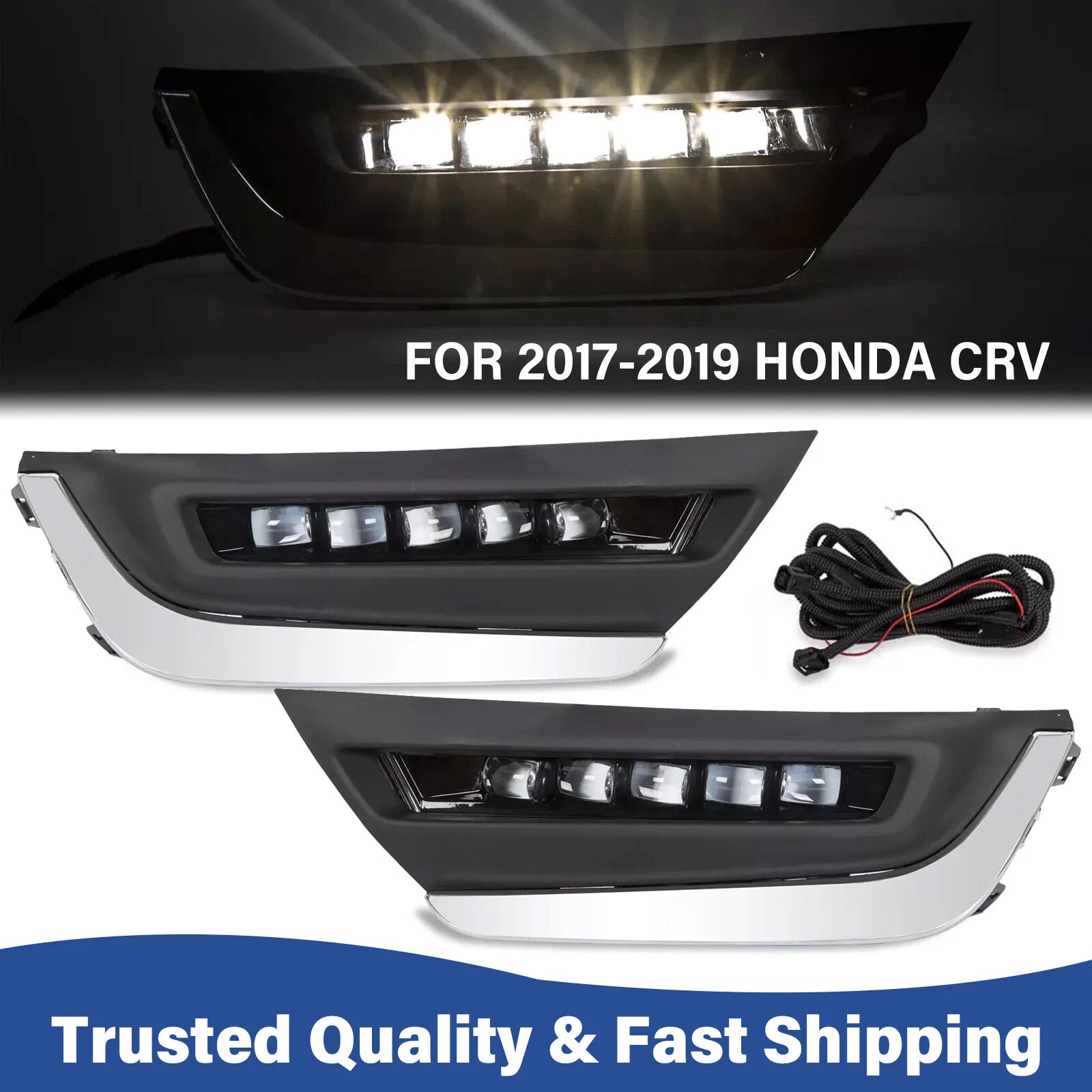 LED DRL Fog Lamp Lights w/Brackets for Honda CR-V (2017–2019)