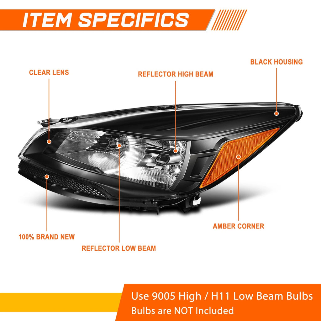 Headlight for Ford Escape (2013–2016) Black Housing Amber Corner
