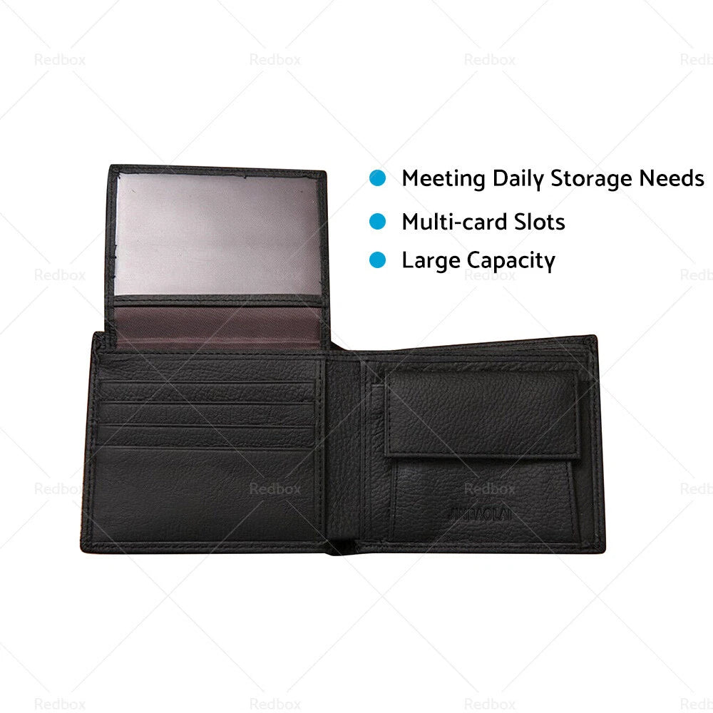 Set of 2 Cowhide Leather Wallets with Coin Purse & Card Slots