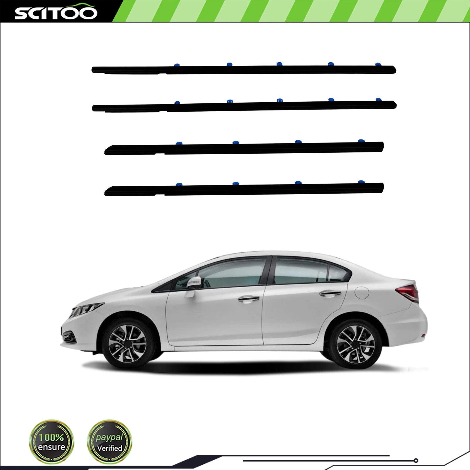 Window Scraper Seal Belt Weatherstrip for Honda Civic Sedan (2012–2015)