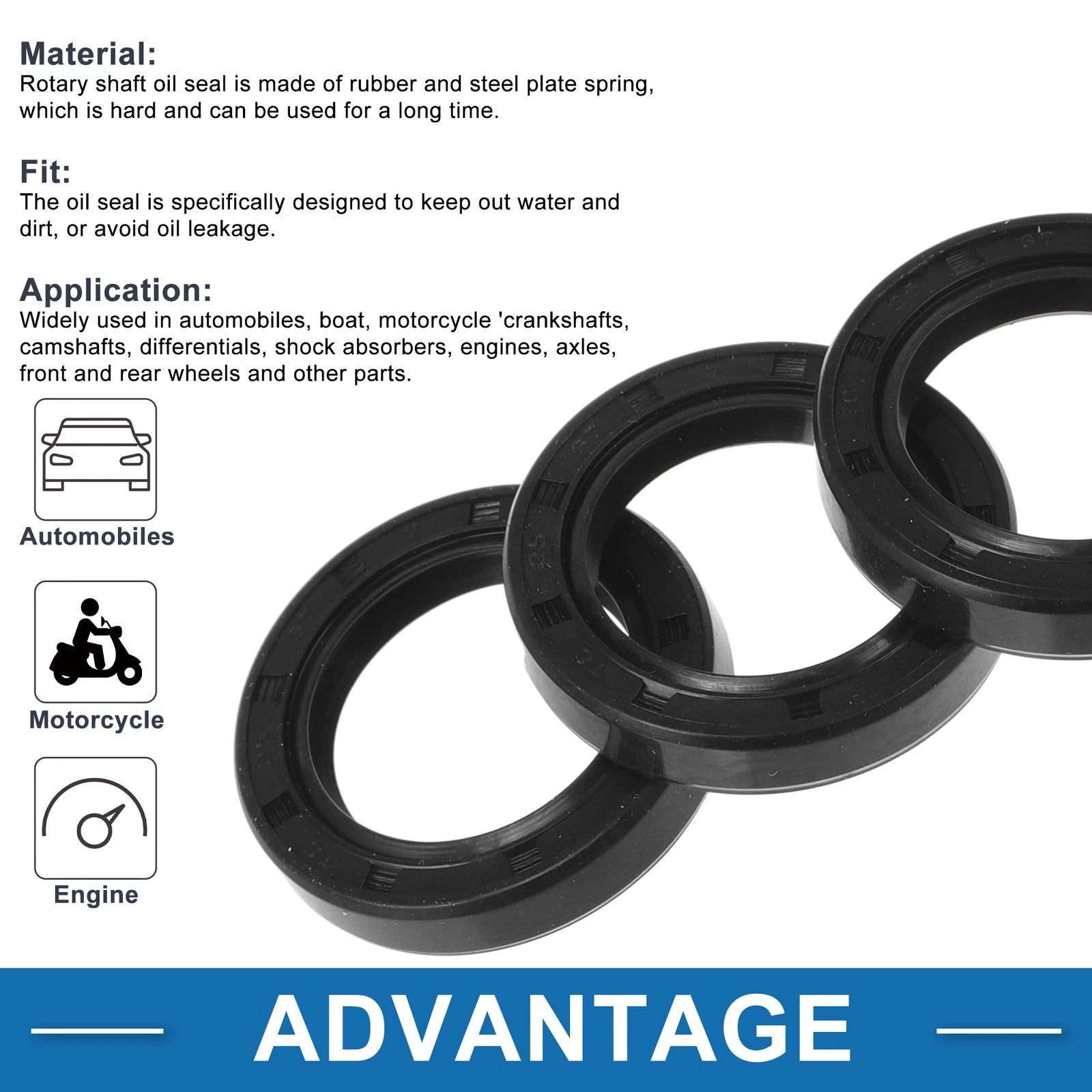 Set of 5 Oil Seal Rotary Shaft Seal for Universal Applications (25x37x7mm)