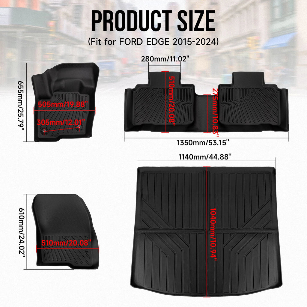 3D TPE Floor Mats & Trunk Liner for Ford Edge (2015–2025)