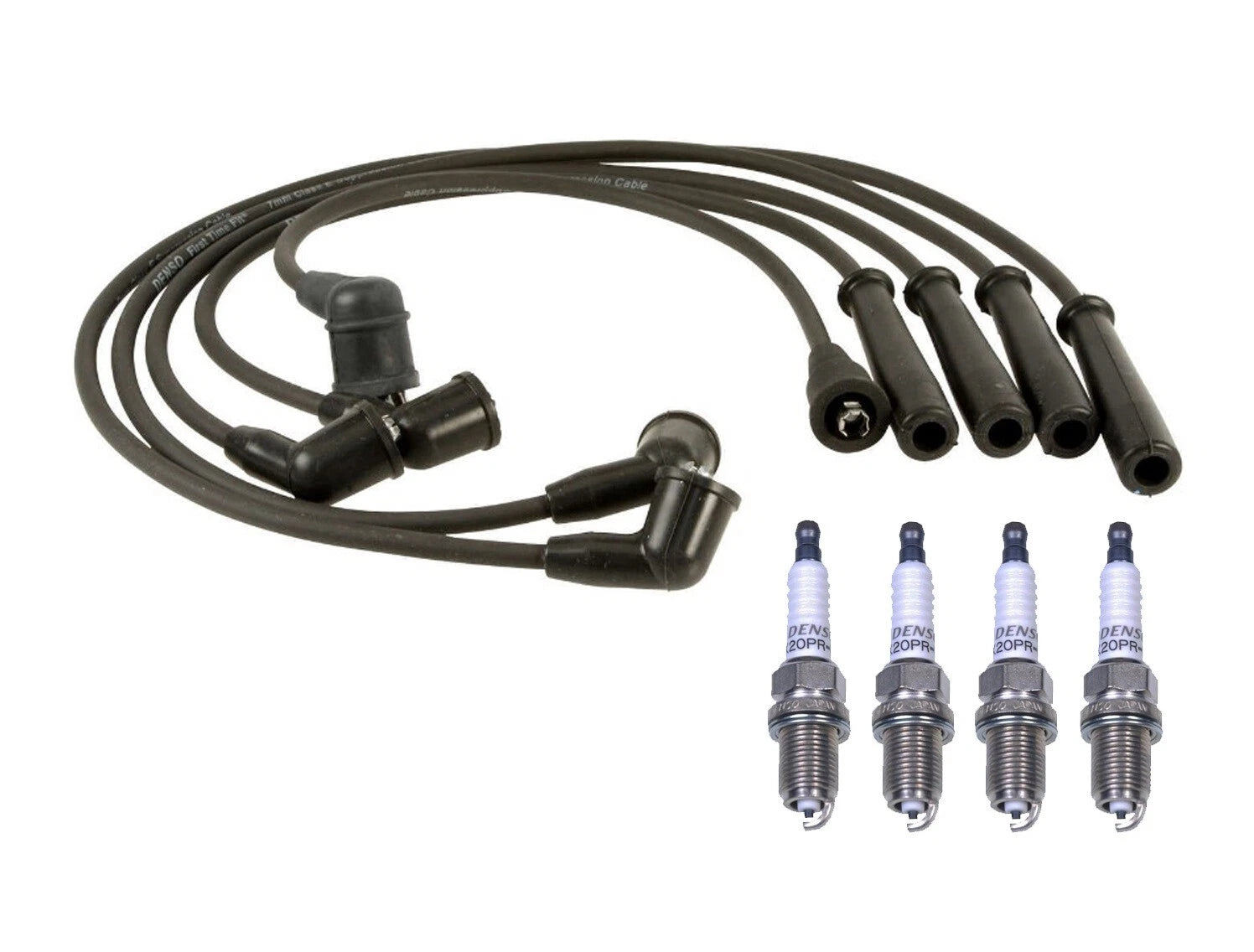 Denso 7mm Wire Set & 4 U-Groove Spark Plugs for Mazda MX-3 (1992–1998)