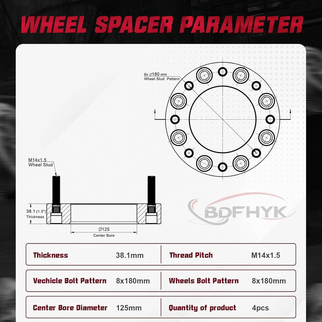 Set of 4 Wheel Spacers 1.5" 8x180 14x1.5 for Chevy Silverado 2500HD GMC Sierra 2500HD