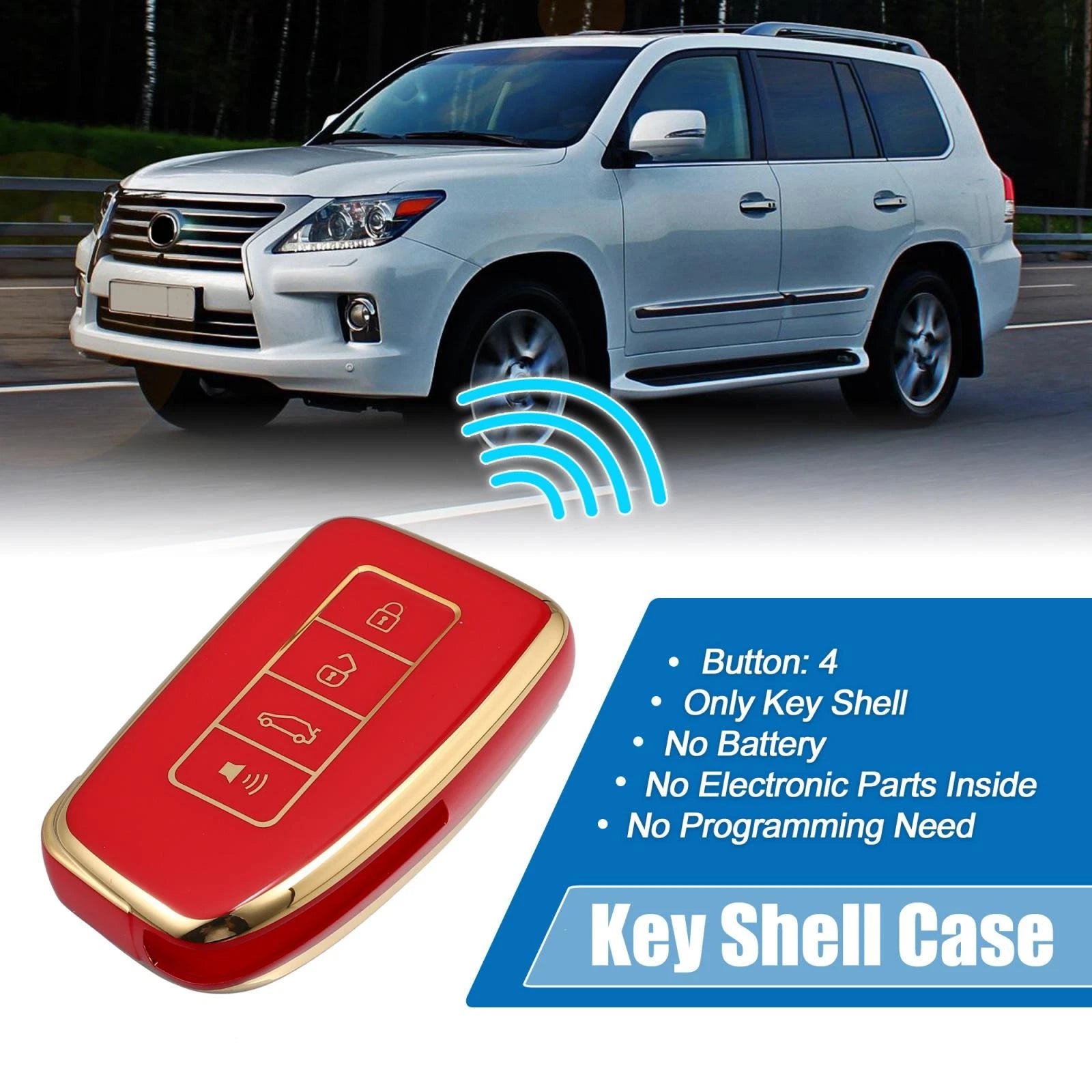 Silicone Key Fob Case Cover for Lexus RX450h (2016–2020) Red 746453068777
