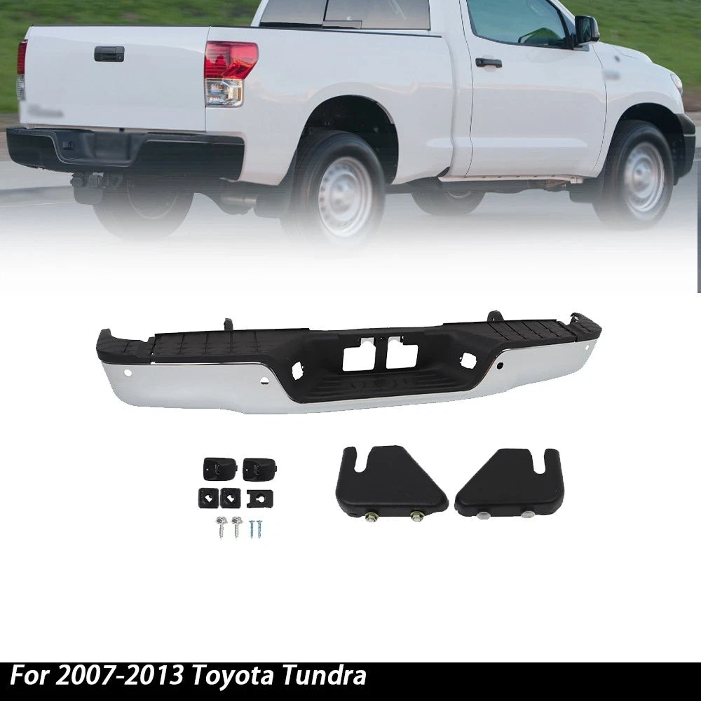 Chrome Rear Step Bumper Assembly for Toyota Tundra (2007–2013) with Sensor Holes