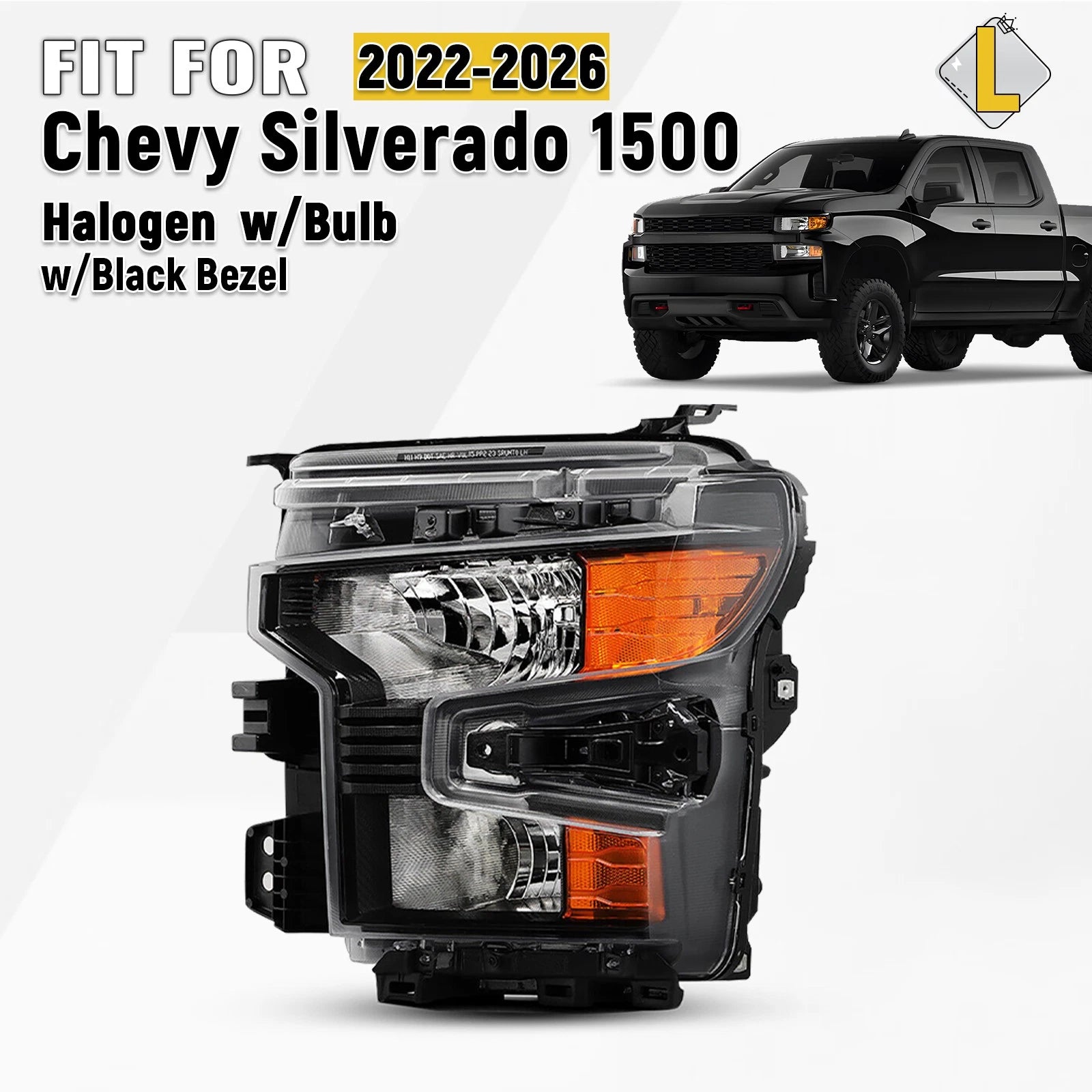 Halogen Headlight for Chevy Silverado 1500 (2022–2026) Black Driver Side