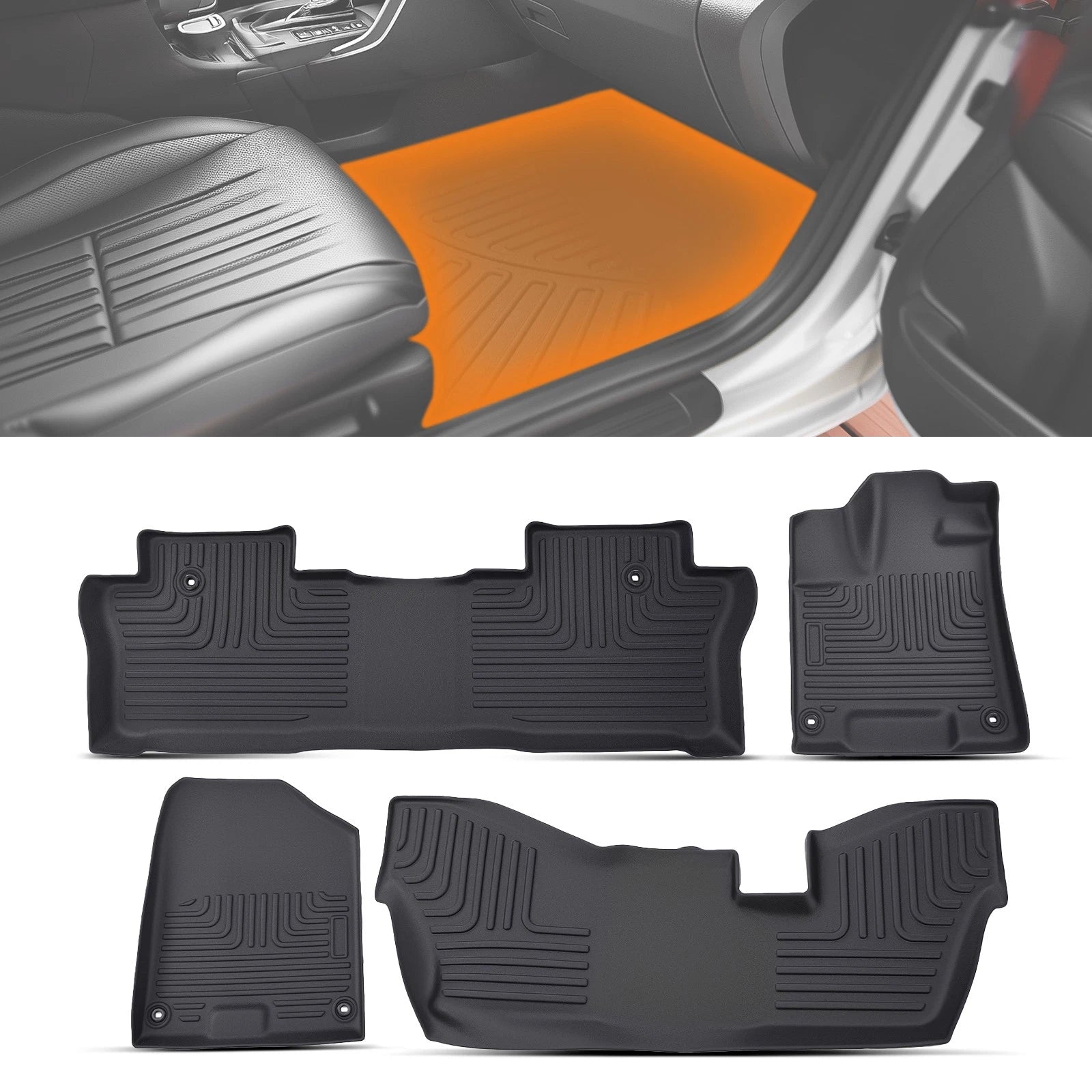 Set of 3 Row All-Weather Floor Mats Liner for Honda Pilot (2016–2022)