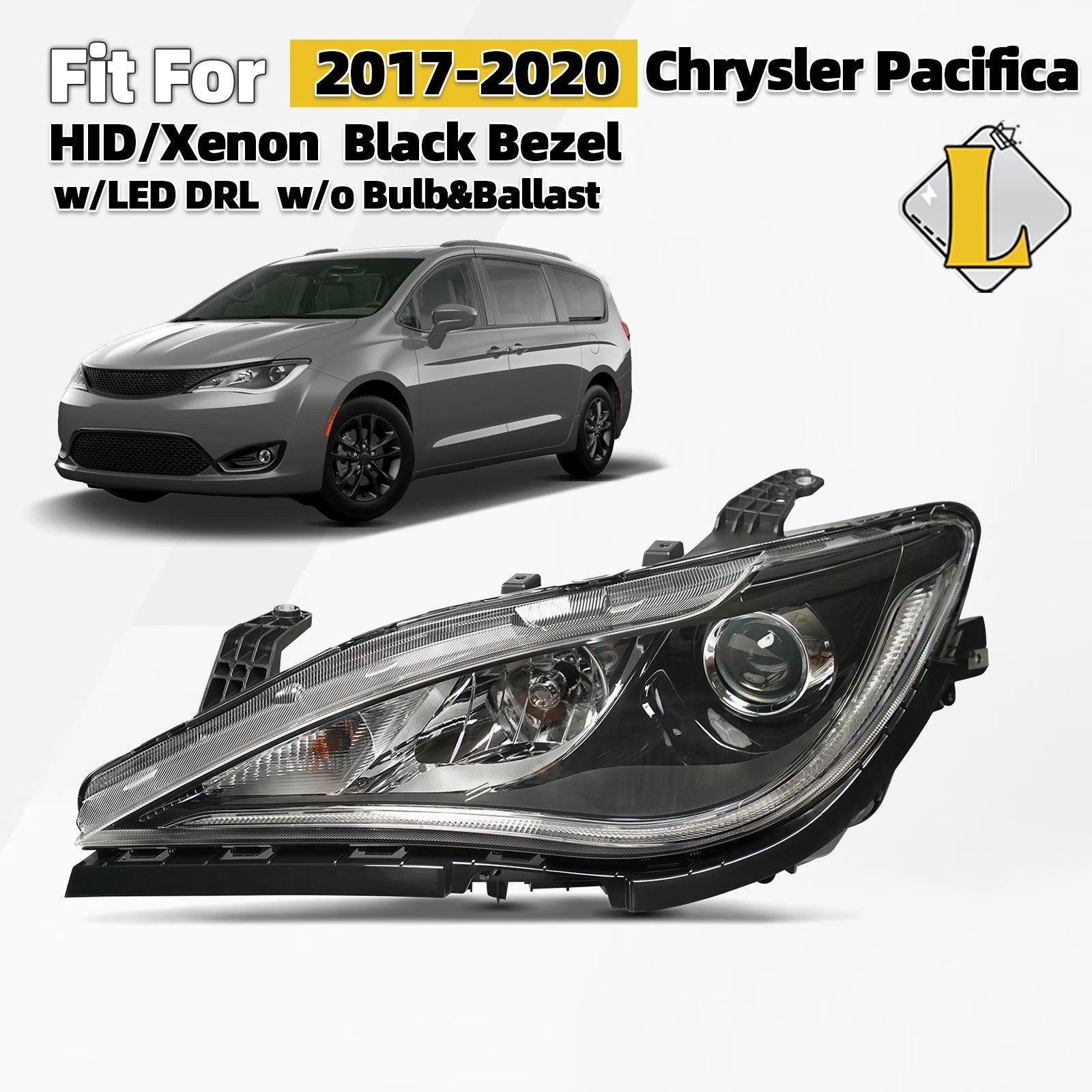 HID Headlight w/ LED DRL Black Bezel for Chrysler Pacifica (2017–2020)