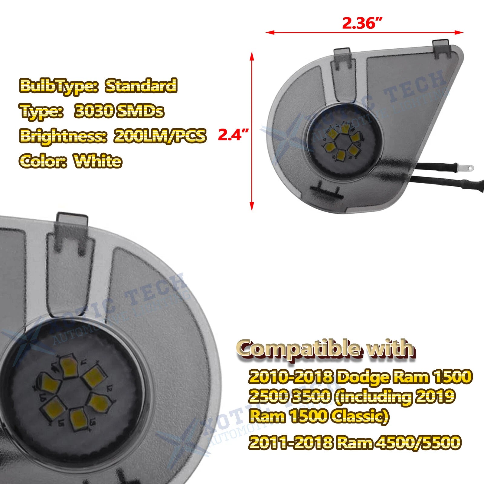 Under Side Mirror Puddle Light for Dodge Ram 1500 2500 3500 (2010-2019)