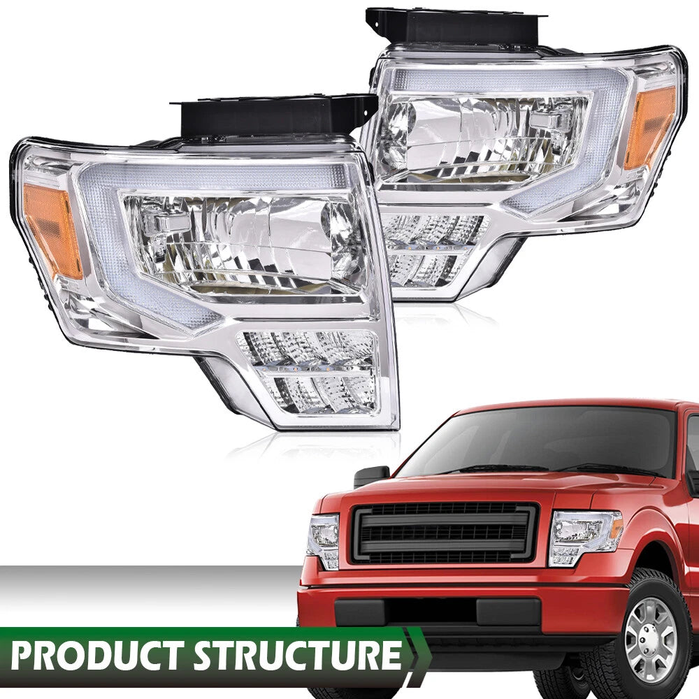LED Corner Headlights for Ford F-150 (2009–2014) Chrome Housing