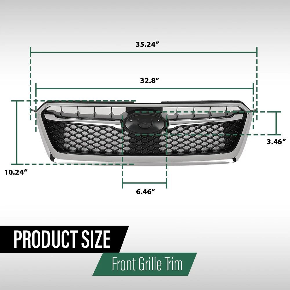 Front Bumper Upper Grille Assembly for Subaru Impreza (2012–2016) Black Chrome