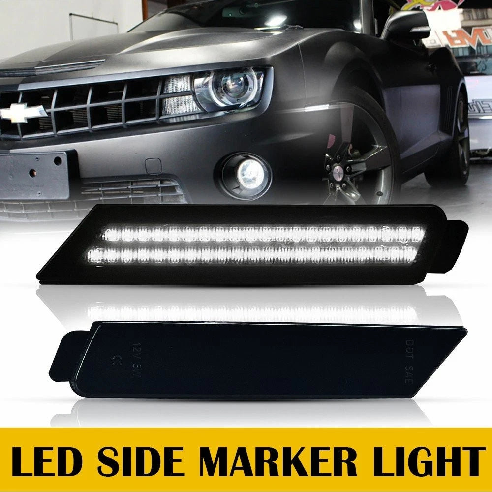 2X Smoked White LED Bumper Side Marker Lights for Chevy Camaro (2010–2015)