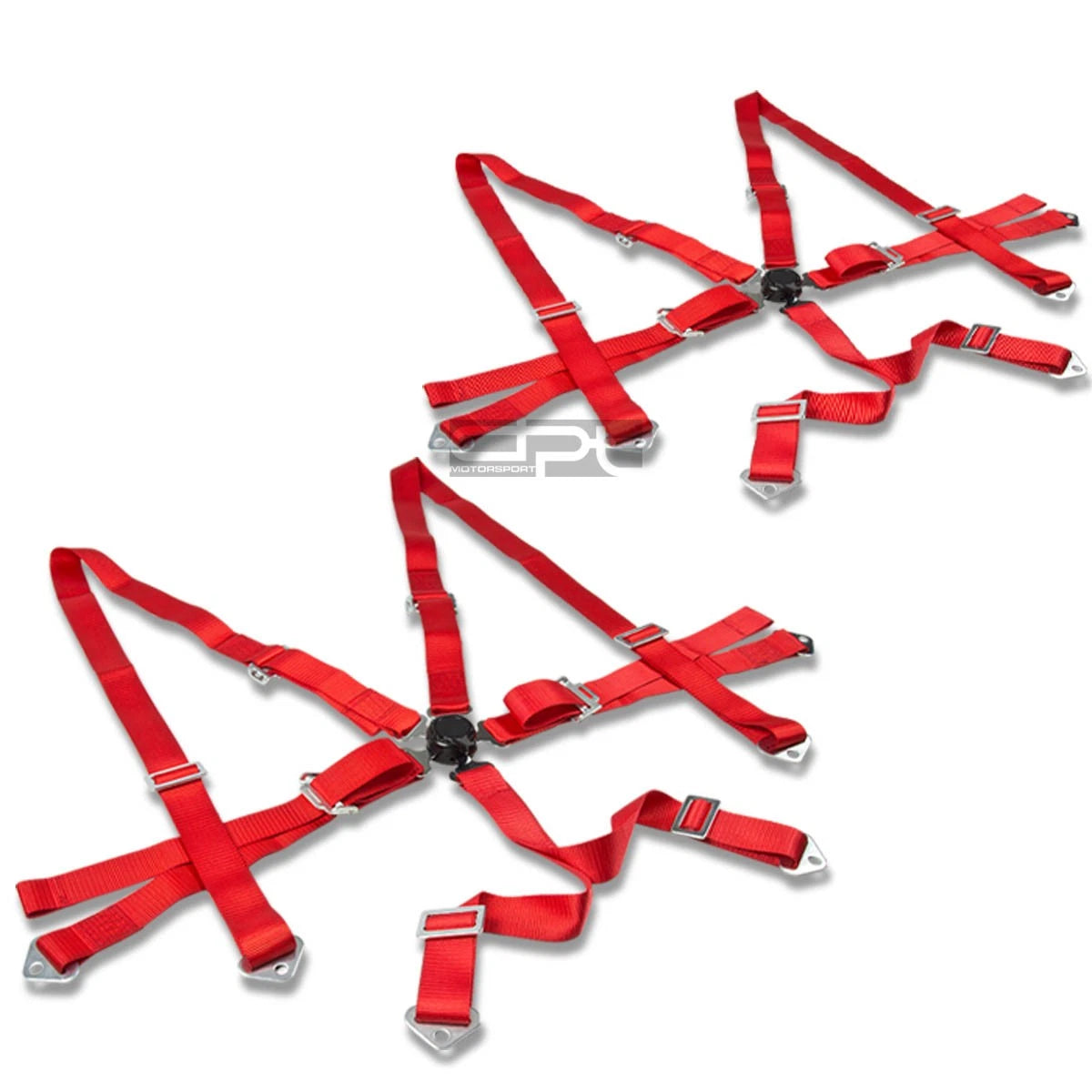 Set of 2 Adjustable 6-Point 2" Red Nylon Camlock Racing Seat Belt Harness
