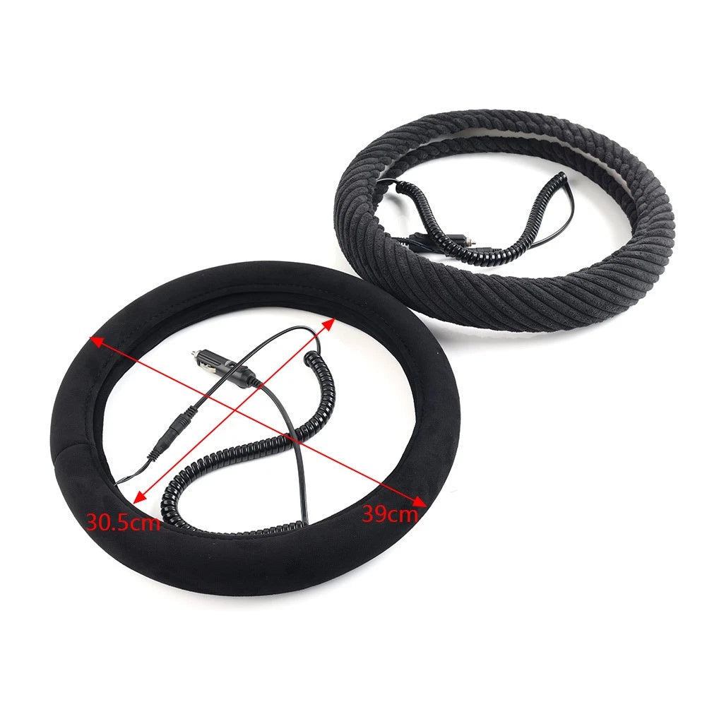 Heated Steering Wheel Cover for Car (14.5-15.5in) Black Tangle Free Design