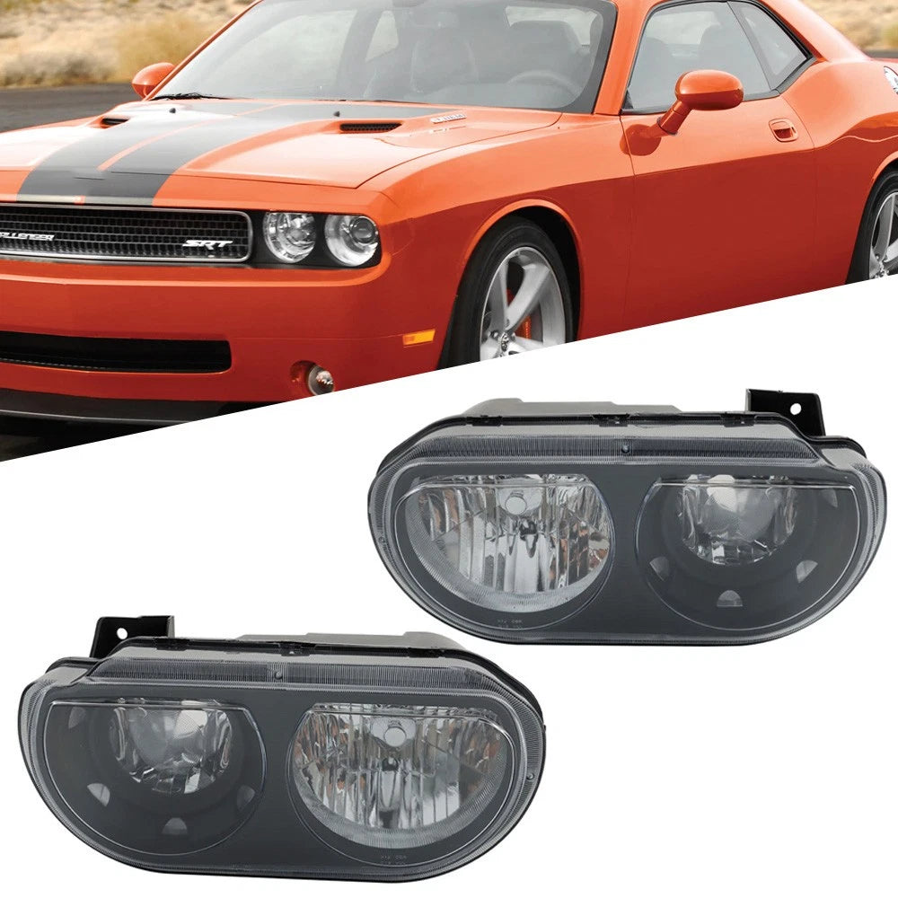 Headlight Assembly for Dodge Challenger (2008–2014) Black Left + Right