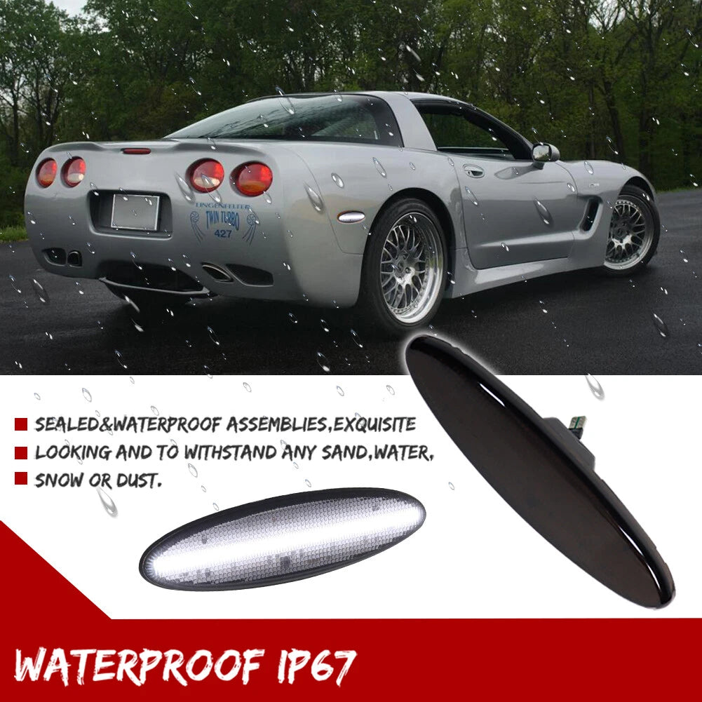 2X White LED Rear Bumper Side Marker Lights for Chevrolet Corvette C5