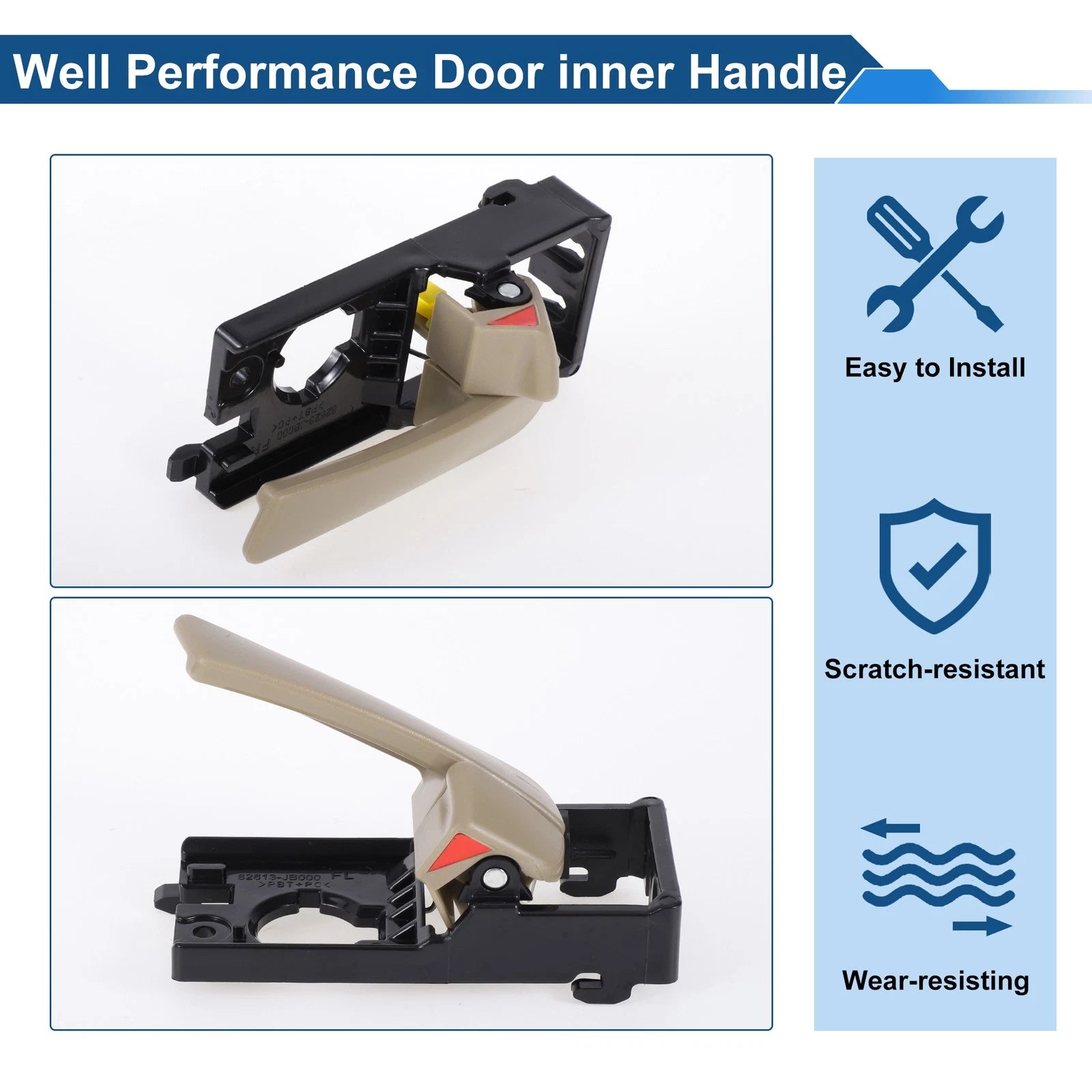 Front Passenger Side Interior Door Handle for Kia Rio (2012–2017) No. 826101G000 Beige Black