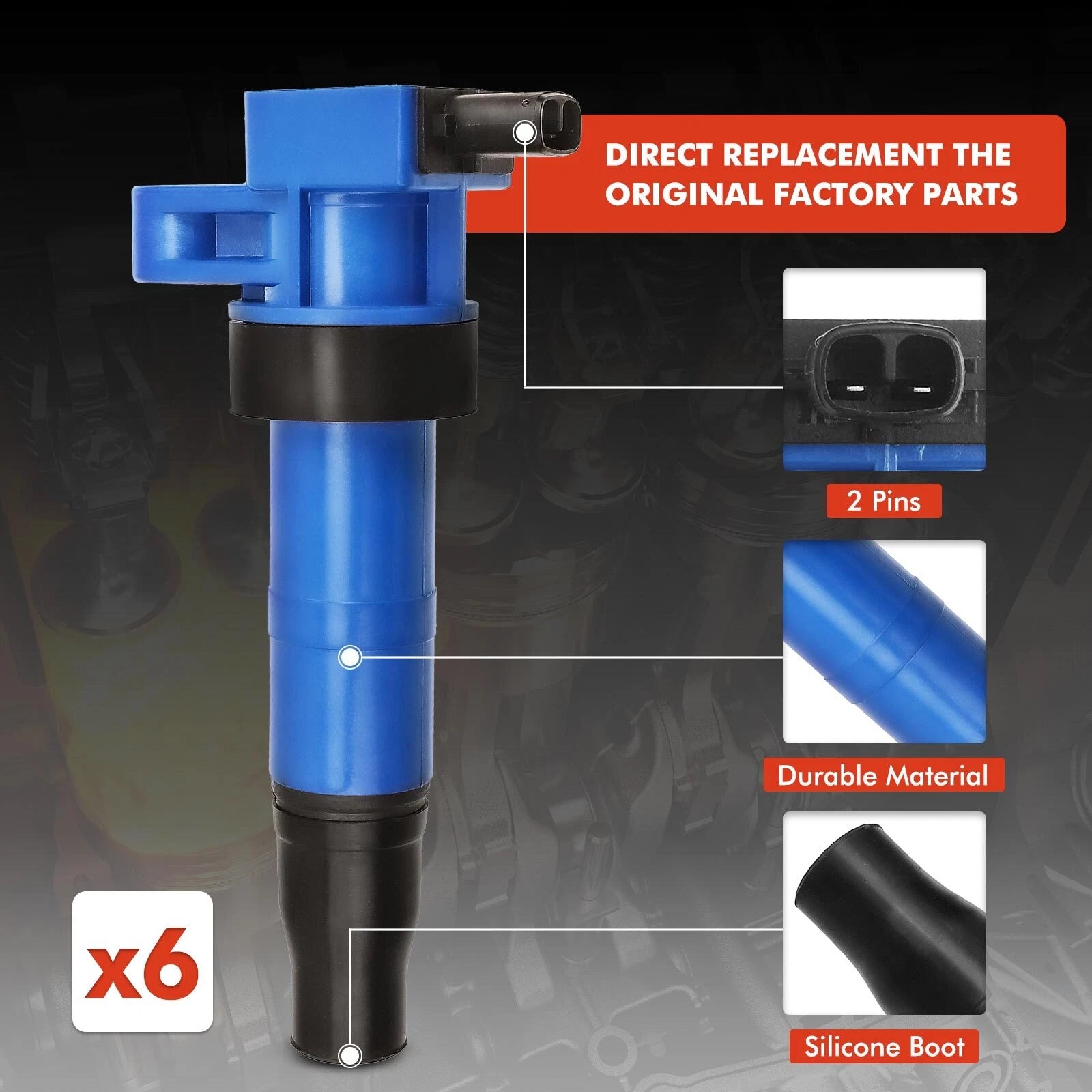 Set of 6 Ignition Coils & Iridium Spark Plugs for Hyundai Sonata (2006–2010)
