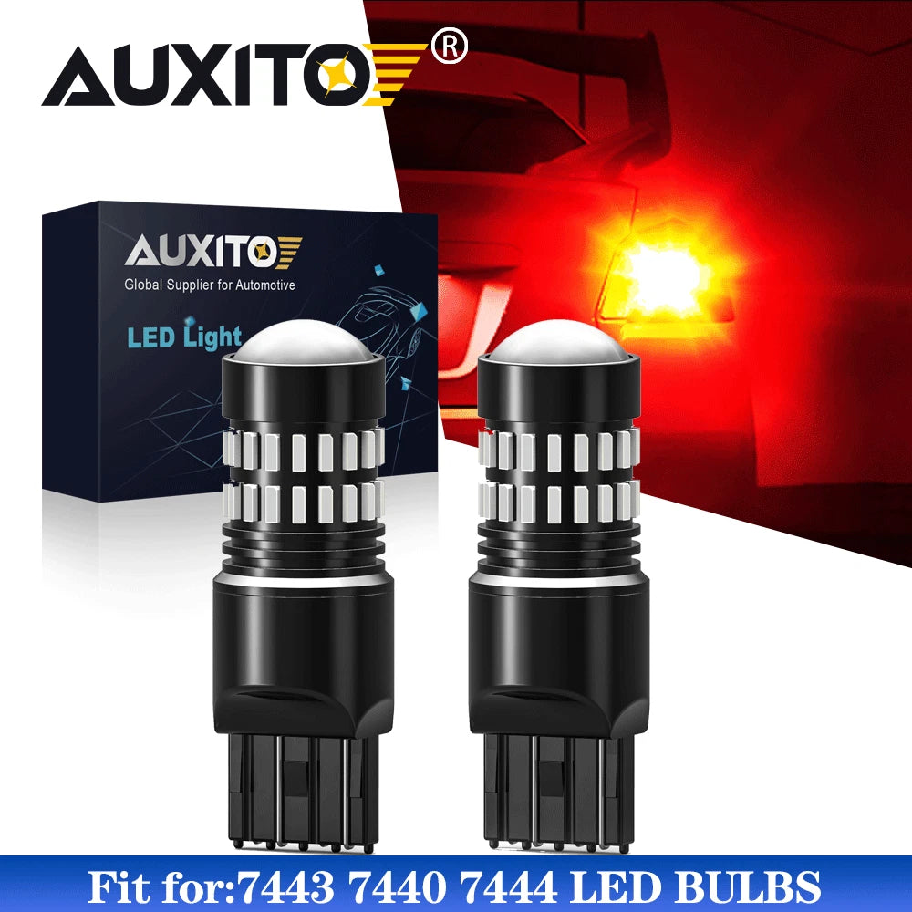 Set of 2 T20 7443 7440 Red LED Brake Stop Tail Light Bulbs 21W