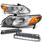 Chrome Housing Headlight & Amber Corner & Smoke LED Fog Light Kit for Honda Civic FD (2006–2011)