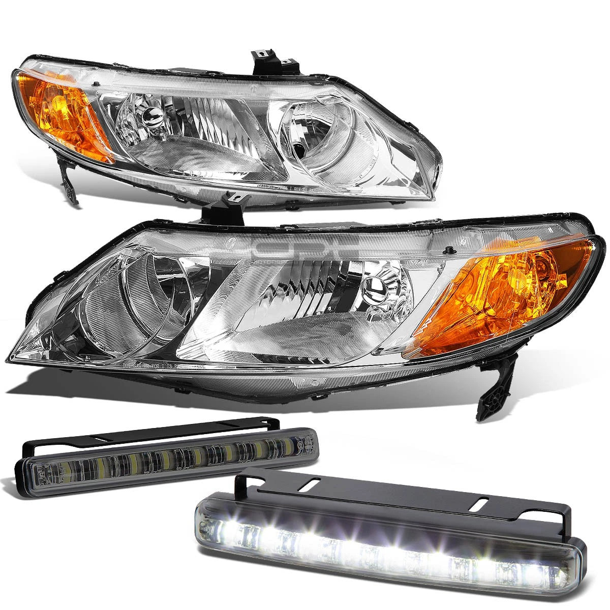 Chrome Housing Headlight & Amber Corner & Smoke LED Fog Light Kit for Honda Civic FD (2006–2011)