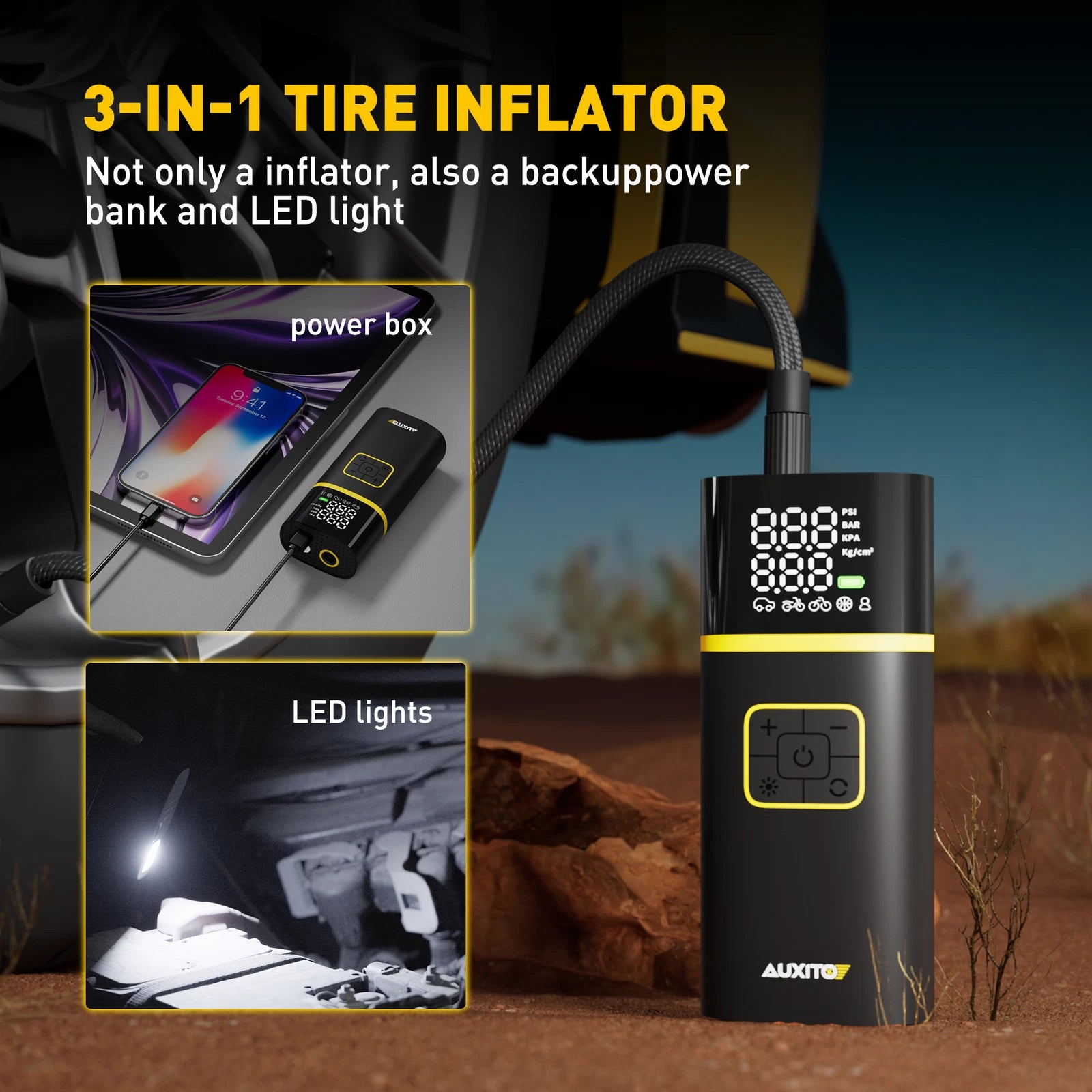 Portable Tire Inflator Air Compressor for Car Motorcycle with Digital Gauge