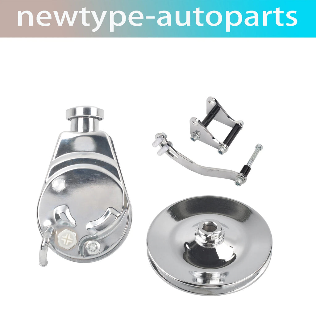 SBC Chrome Power Steering Pump Kit with Bracket & Pulley for SB Chevy