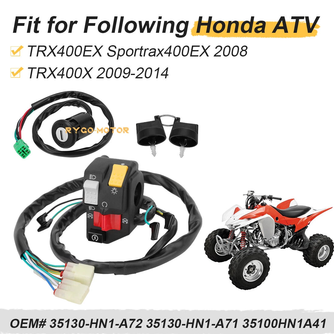 Left Handlebar Switch & Key Switch for Honda TRX400EX (2008) TRX400X (2009–2014)