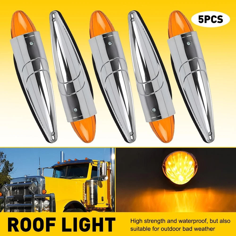 5X Amber Torpedo Cab Marker Lights for Truck (LED, Chrome)
