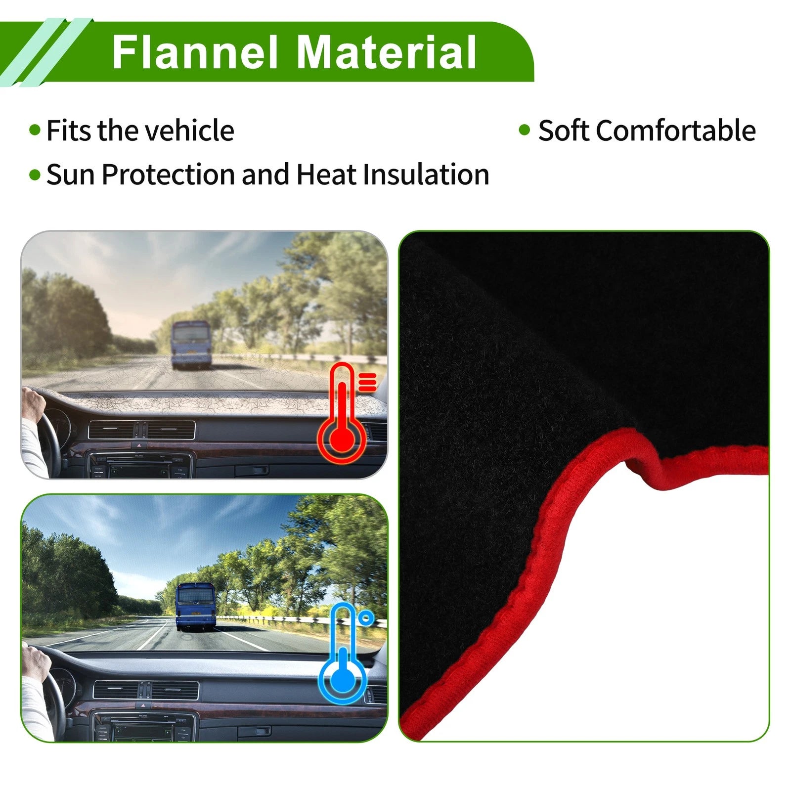 Dashboard Cover for Mitsubishi Delica Mini B34A B35A B37A B38A (Black Red Flannel)