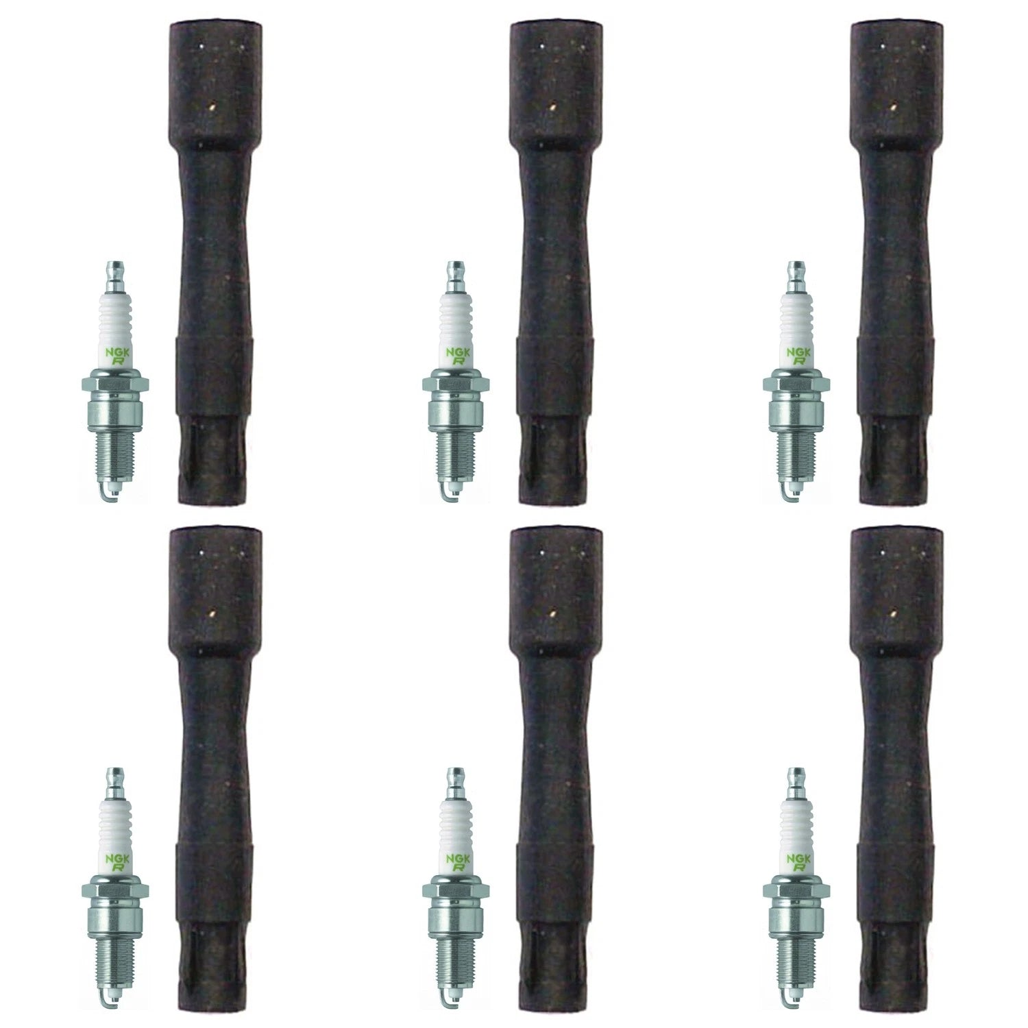 NGK 6 V-Power Spark Plugs & Denso Coil Boots Kit for BMW E30 E36 (1982–1999)