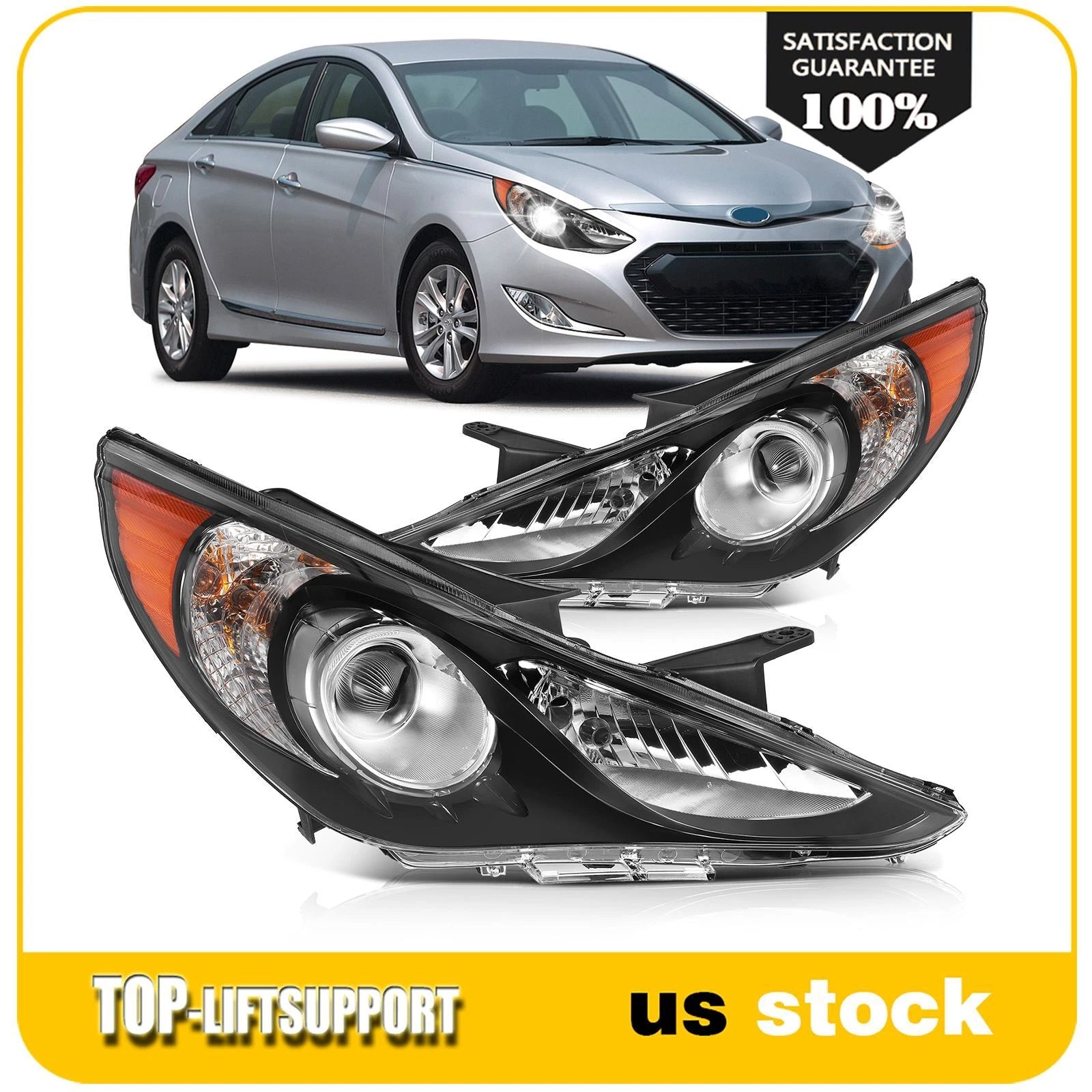 Headlight Assembly Pair for Hyundai Sonata (2011–2014) Clear Lens