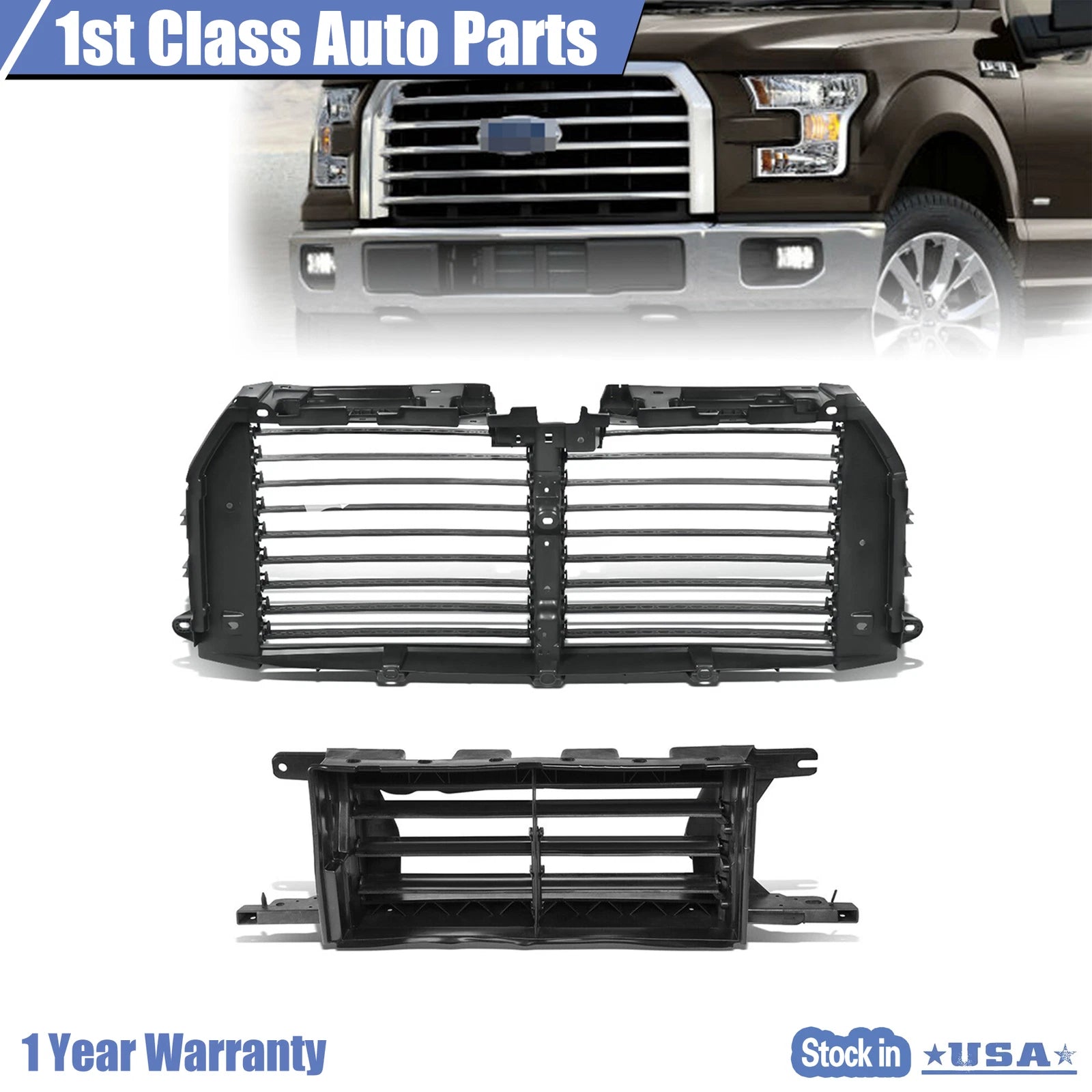 Upper & Lower Radiator Grille Airflow Shutter for Ford F-150 (2015–2017)