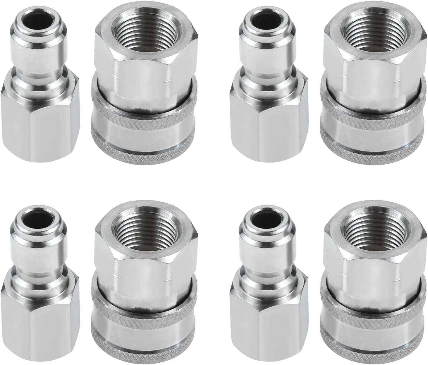 Set of 4 NPT 3/8 Inch Stainless Steel Quick Connectors for Automotive
