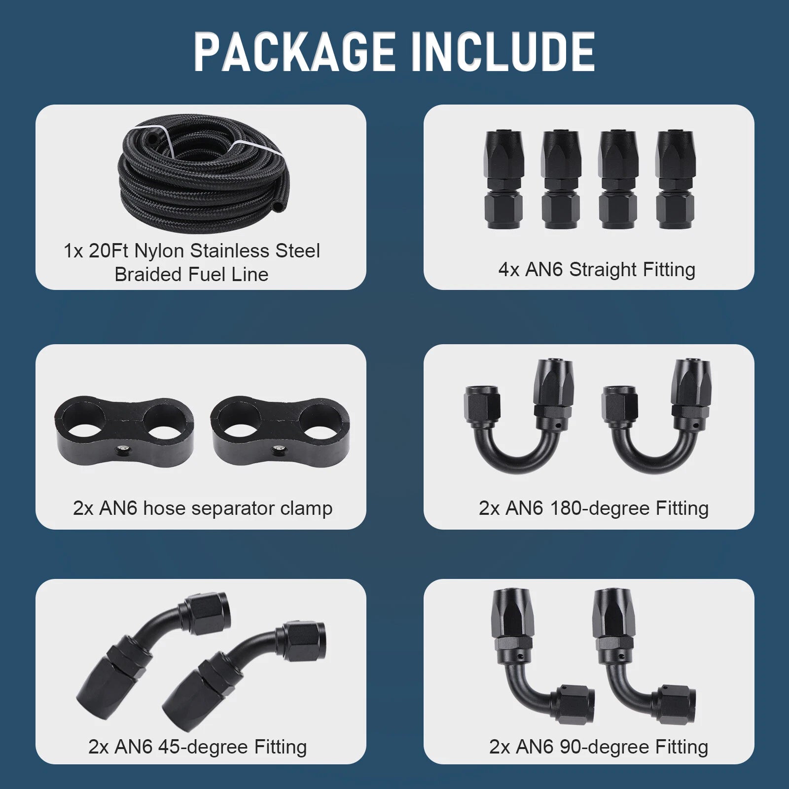 AN6 Stainless Steel Nylon Braided Oil Fuel Hose Line Kit for Universal (20FT)