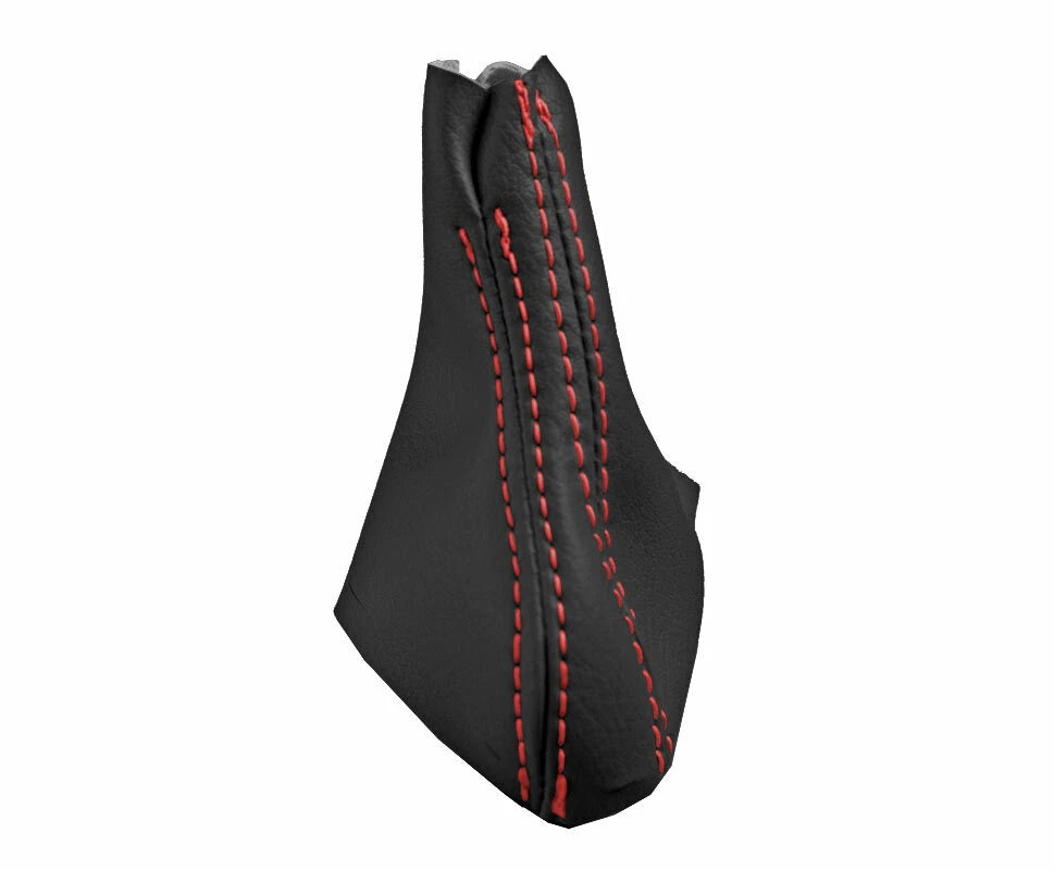 Leather Automatic Shift Boot Cover for Volvo XC90 (2003–2014) Black Red Stitch
