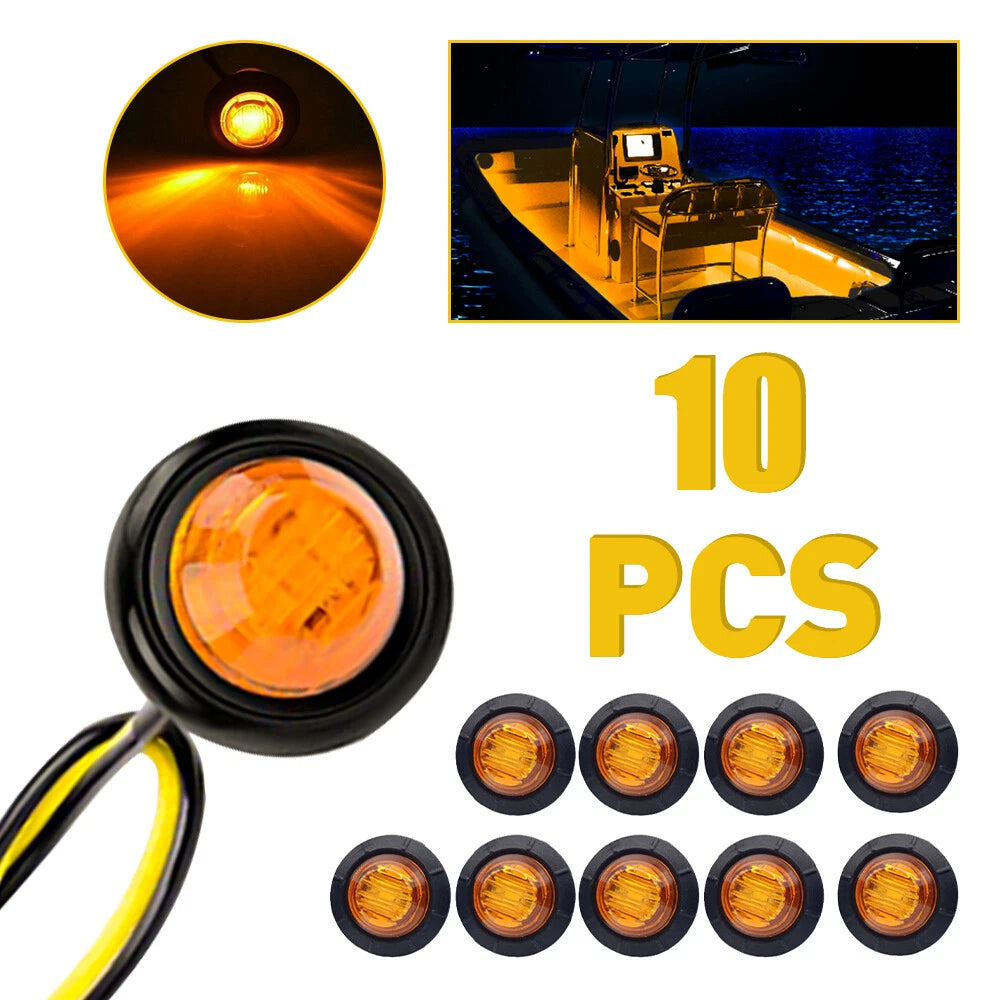 10X Amber Round 3/4" LED Marker Lights for Trailer (US)
